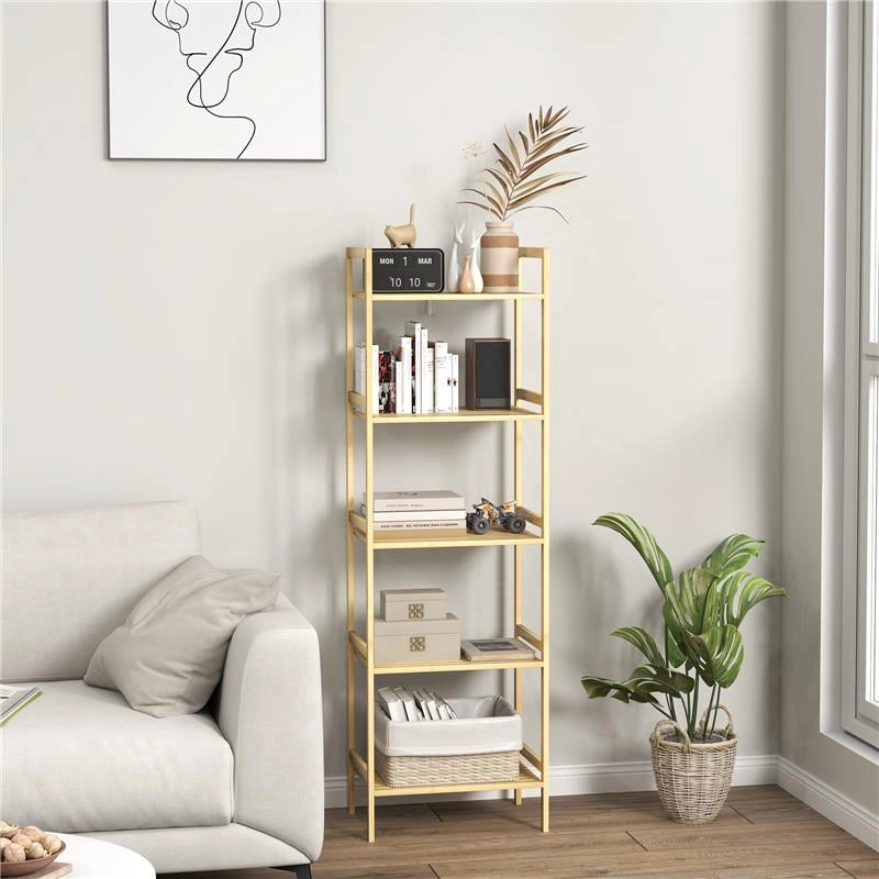 SCAFFALE BAGNO A 5 RIPIANI REGOLABILI IN ALTEZZA IN BAMBÙ 43.5X31.5X142 CM LEGNO NATURALE