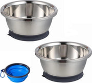 Bowl da Cane - Set di 2 di Acciaio Inossidabile con Base di Adesione Antiscivolo per Cibo e Acqua