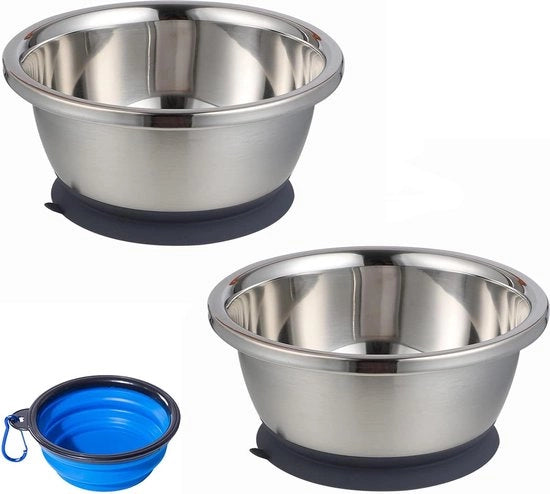 Bowl da Cane - Set di 2 di Acciaio Inossidabile con Base di Adesione Antiscivolo per Cibo e Acqua