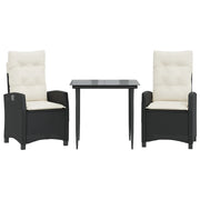 Set da Pranzo da Giardino 3 pz | Set Salotto da Giardino con Cuscini Nero in Polyrattan