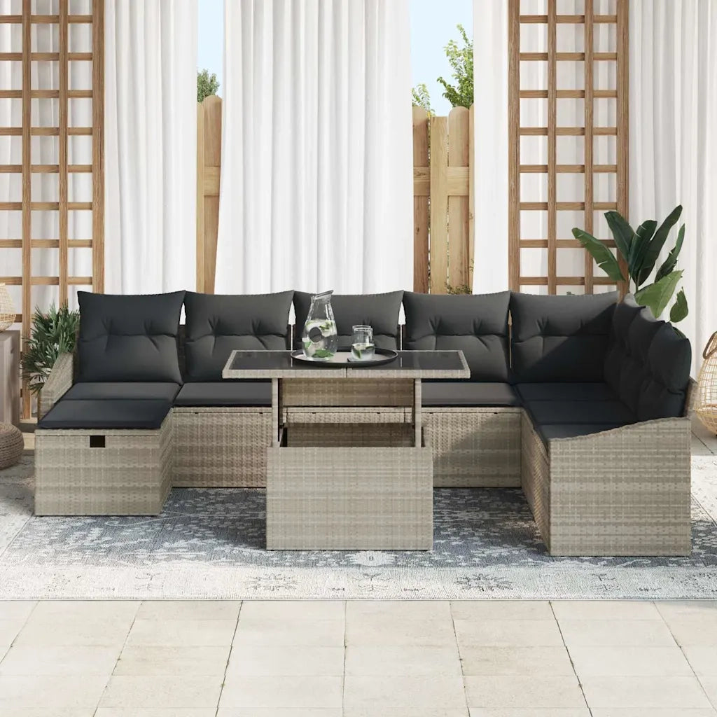 Set Divano da Giardino 9 pcs Grigio chiaro Poly Rattan 3359859