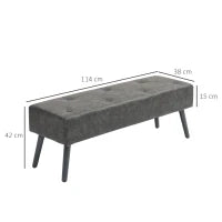 Panca Imbottita con Gambe in Legno 114x38x42 cm Grigio