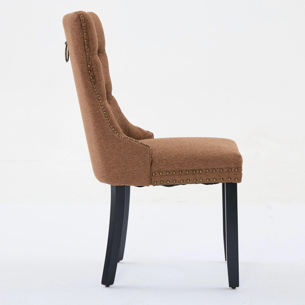 Sedie da Pranzo Imbottite in Lino con Gambe in Legno Massello, Set 2 Pezzi ¨C Xylo ¨C Marrone