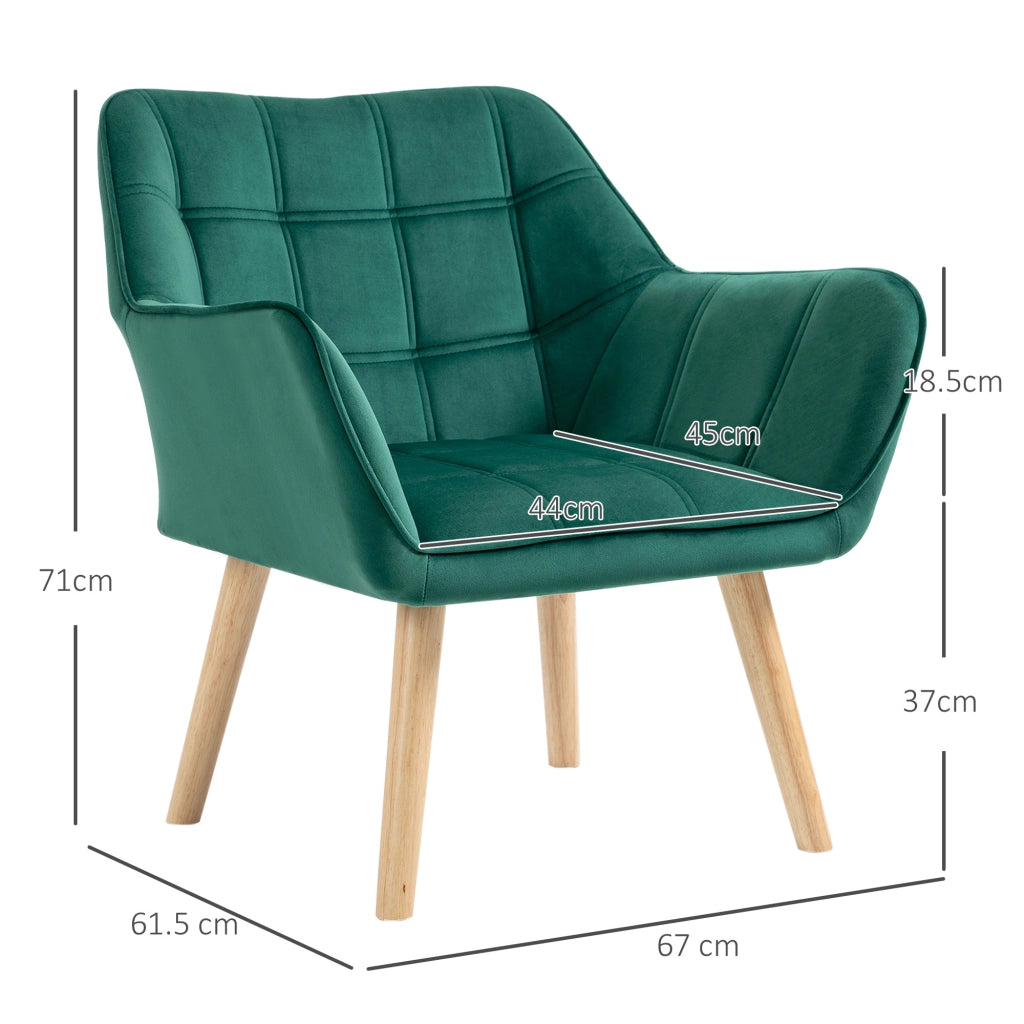 Poltrona in Velluto e Legno ¨C Zephmum ¨C Verde 67x61.5x71