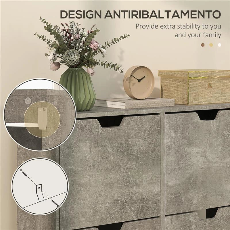 MOBILE SCARPIERA CON 4 CASSETTI RIBALTABILI A 2 LIVELLI PER 16 PAIA IN LEGNO 95X26X95 CM GRIGIO