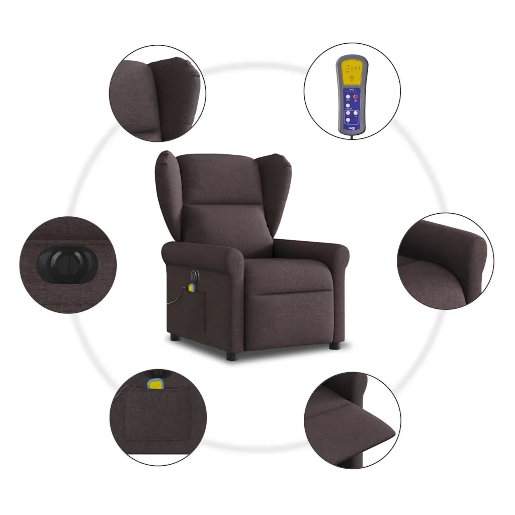 Divano Sedia-Poltrona Massaggio Reclinabile Elettrica Marrone Scuro Tessuto 522111