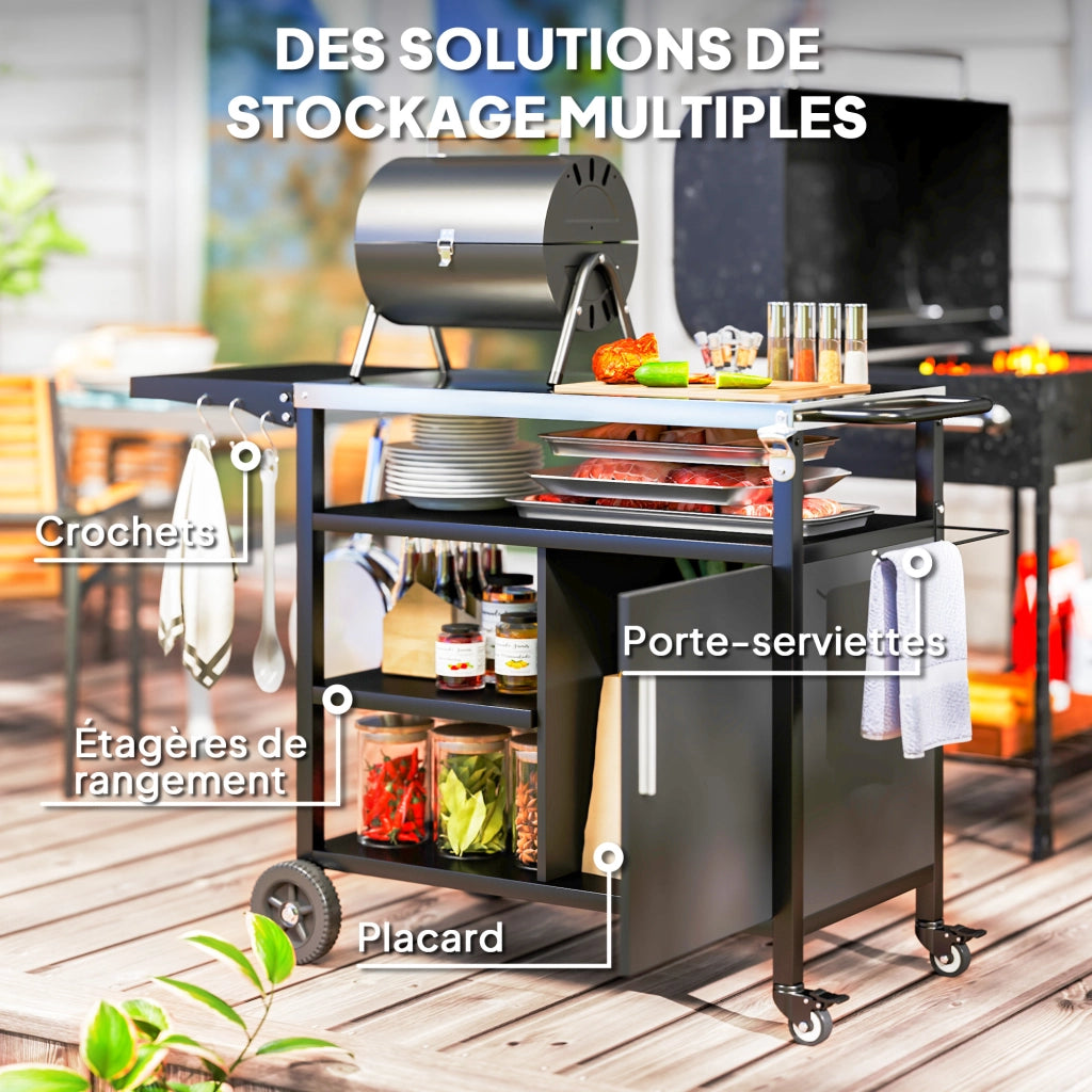 Carrello da barbecue con ripiano in acciaio inox pieghevole ¨C zephmum ¨C nero