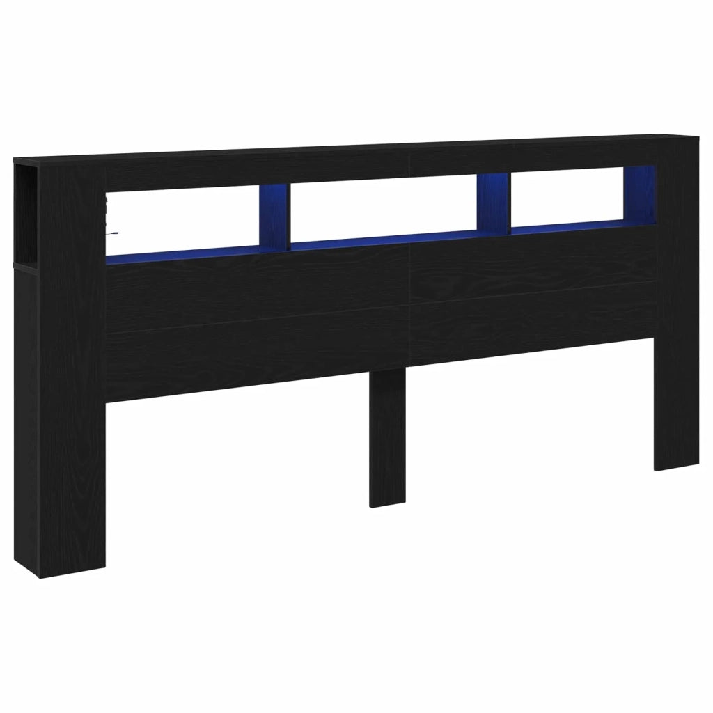 Testiera LED con lo scaffale Rovere Nero 220 x 18,5 x 103,5 cm 863117
