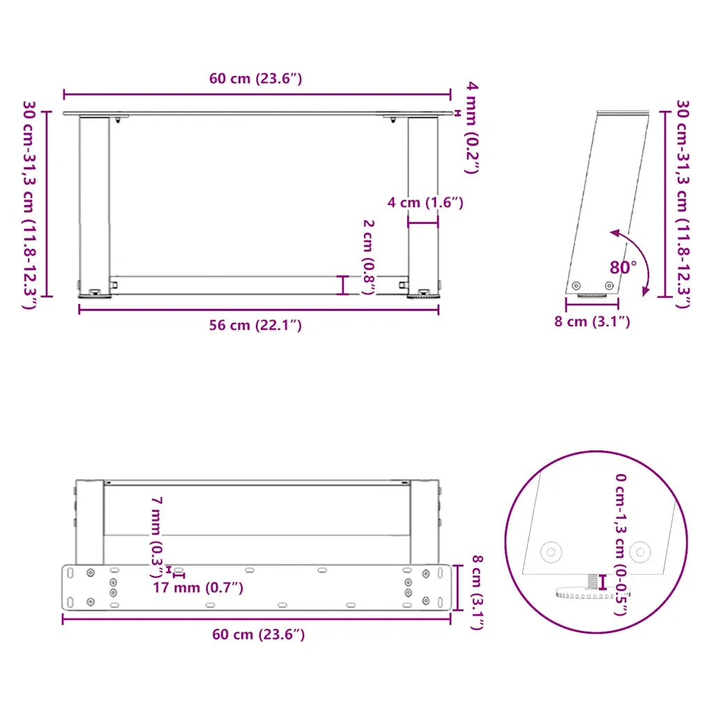 Gambe per Tavolino da Caffè a Forma di U 2 pz Antracite 60x(30-31) cm Acciaio 4012750