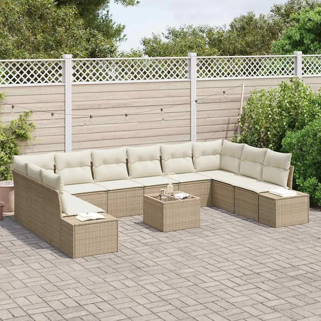 Set Divano da Giardino con cuscino 11 pcs Beige polyrattan