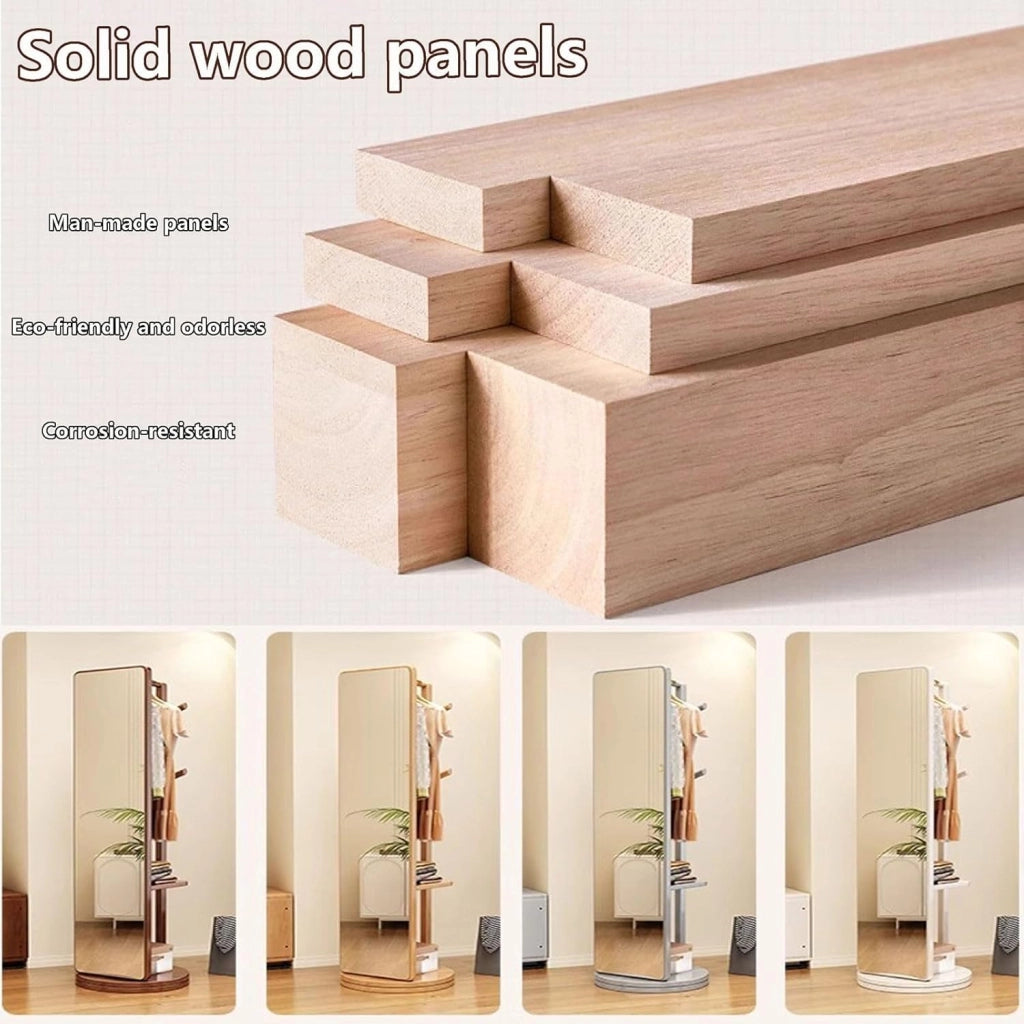 Specchio a Figura Intera con attaccapanni Specchio da Pavimento in Legno Girevole a 360° per Camera da Letto e Soggiorno