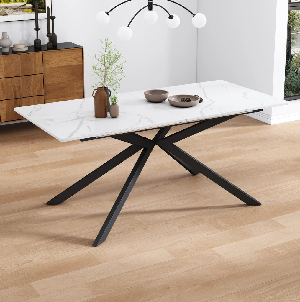 Tavolo da pranzo allungabile con piano in MDF e struttura in metallo nero e bianco