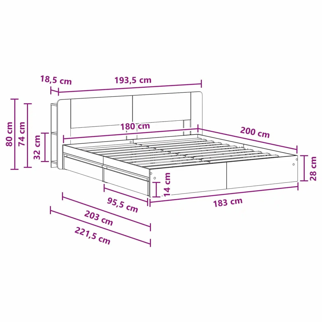 Telaio del letto con storage Rovere Sonoma 180 x 200 cm
