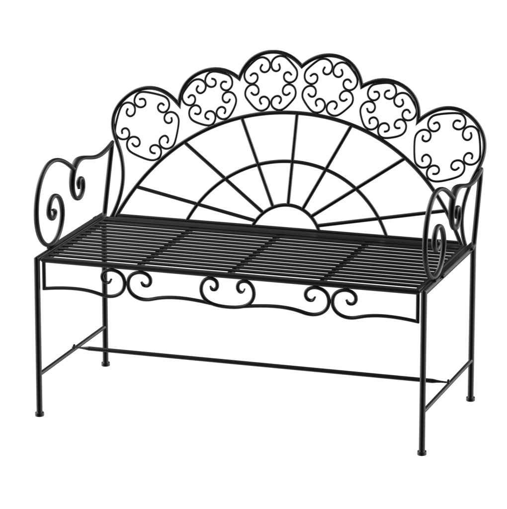 Panchina da giardino a 2 posti in metallo nero 107 cm; resistente alle intemperie