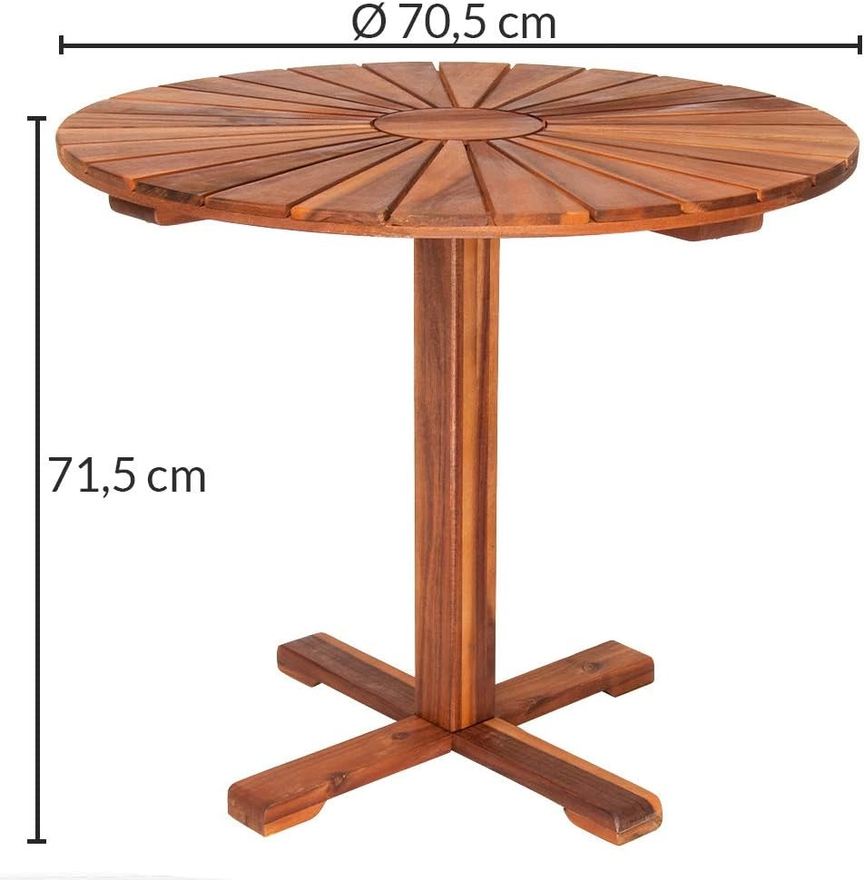 Casaria Tavolo da Giardino Sunrise Rotondo Legno di Acacia Massello Ø70,5cm Tavolino Esterno