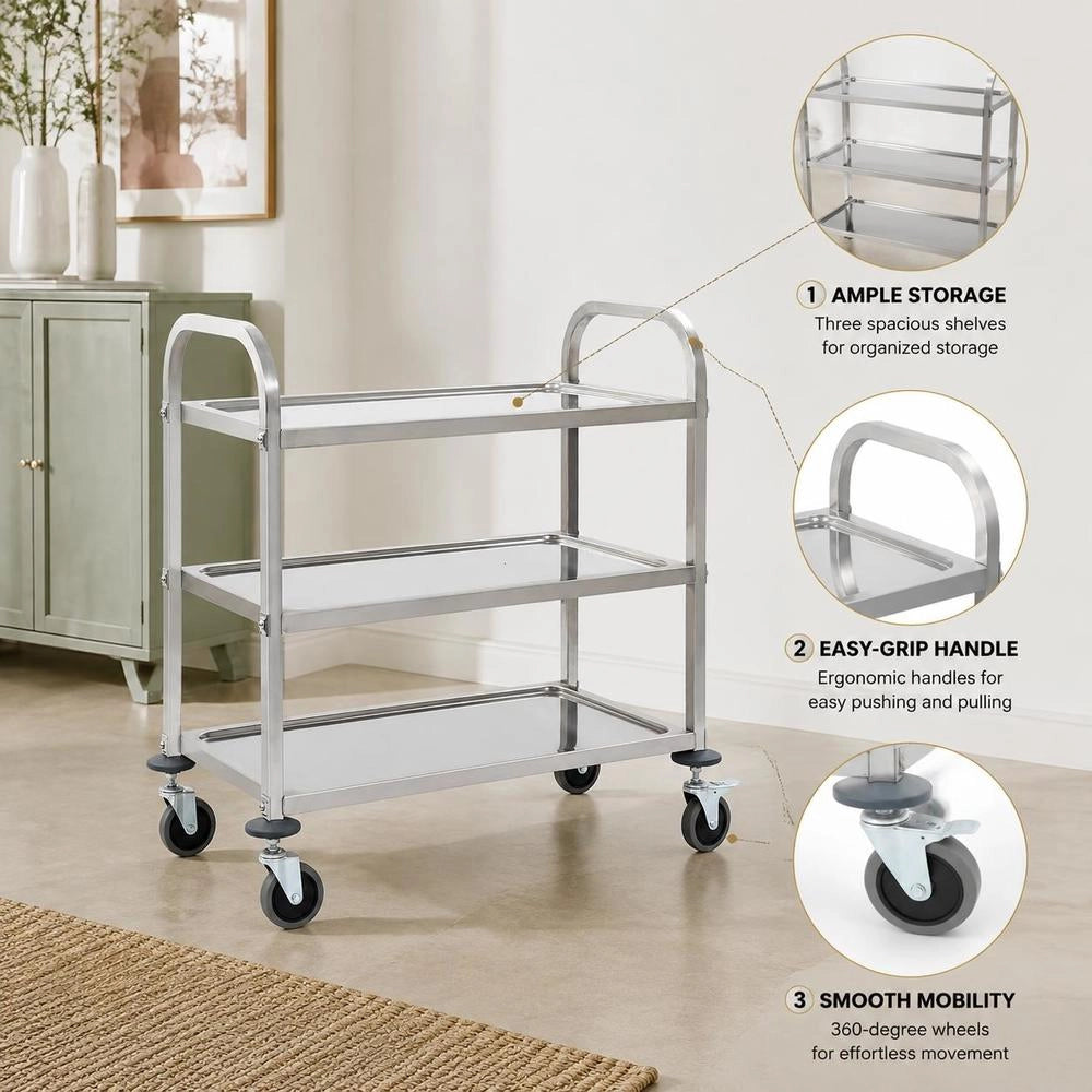 3-Tier Serving Trolley 96.5 X 55 X 90 Cm Stainless Steel