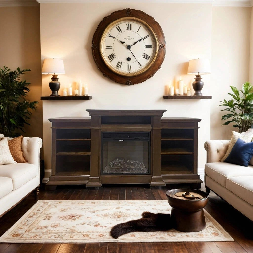 Camino elettrico Aramengo, Stufa elettrica, Focolare elettrico a parete, Caminetto moderno, Made in Italy, 48x179 h85 cm, Marrone
