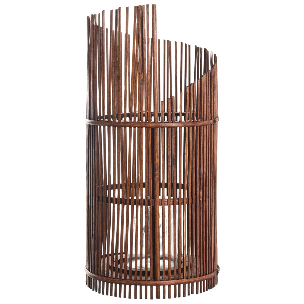 Lanterna a candela in legno di bambù marrone, 49 cm, con portacandela in vetro, stile boho, per interni ed esterni