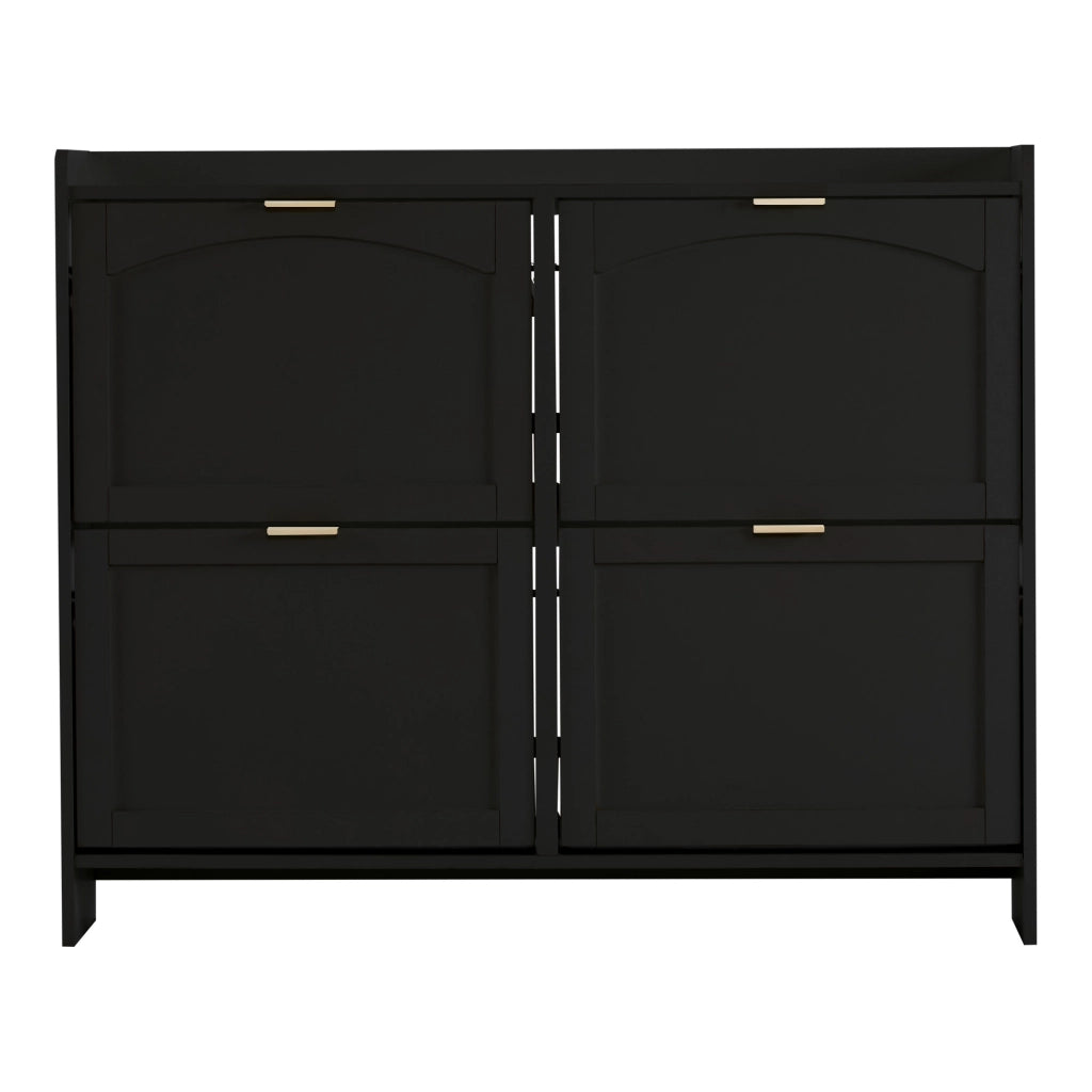 Scarpiera moderna nera con vani ribaltabili, ripiani interni regolabili e sistema antiribaltamento, Larghezza 110 cm