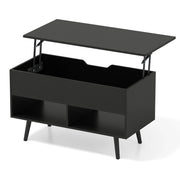 Tavolino da caff¨¨ moderno con scomparto nascosto e 2 scaffali aperti, Tavolino per soggiorno in legno Nero-Tavolini da salotto