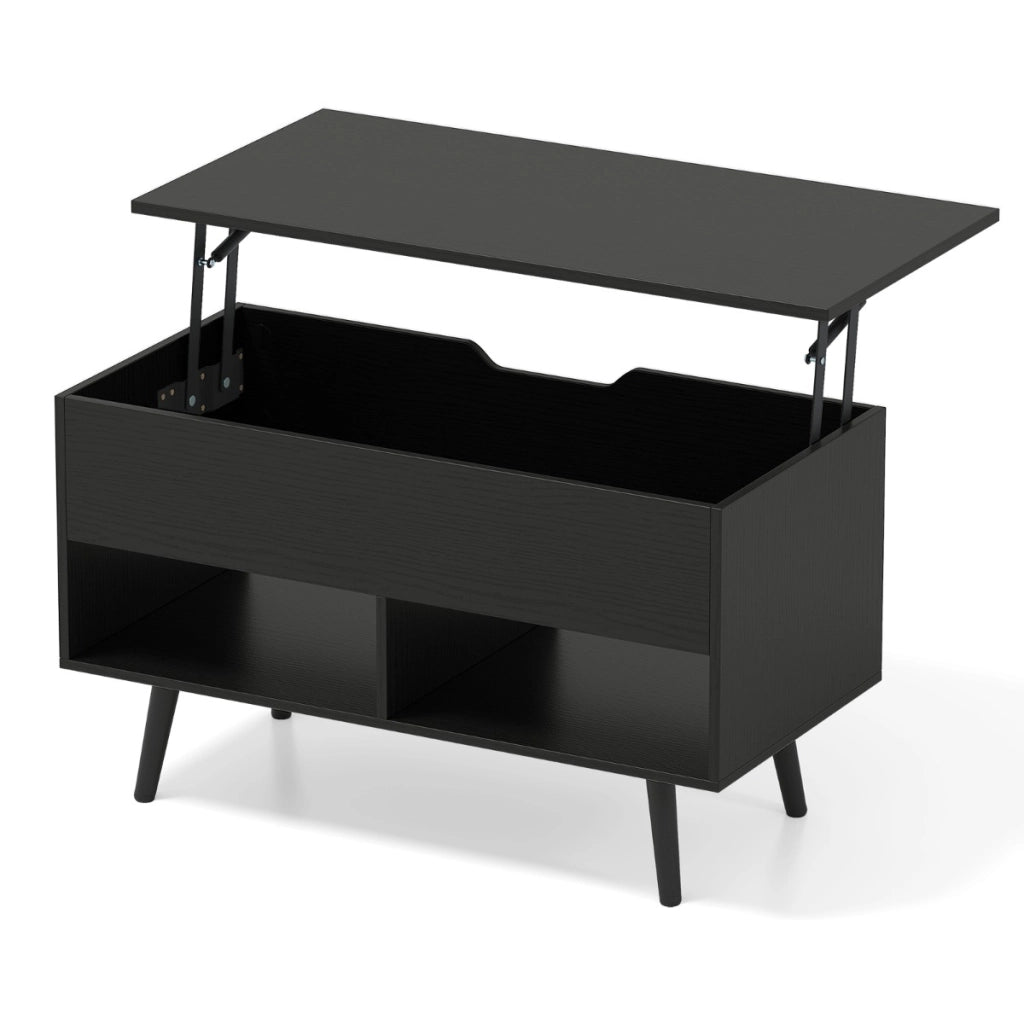Tavolino da caff¨¨ moderno con scomparto nascosto e 2 scaffali aperti, Tavolino per soggiorno in legno Nero-Tavolini da salotto
