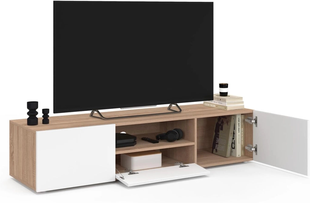 Mobile TV ELI 140 cm in faggio con ante bianche
