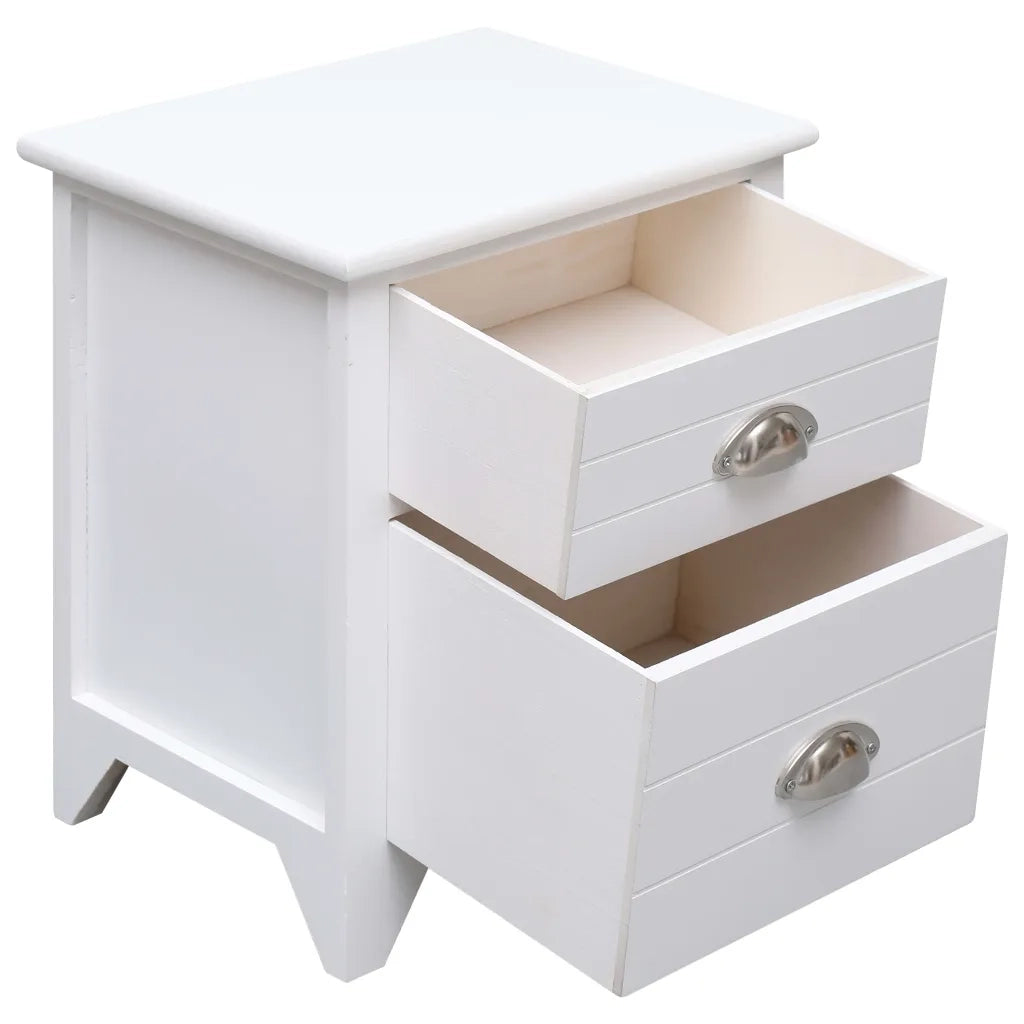 Set di 2 Set Comodini | Armadio da Notte | Mobiletto da notte con 2 Cassetti Bianchi