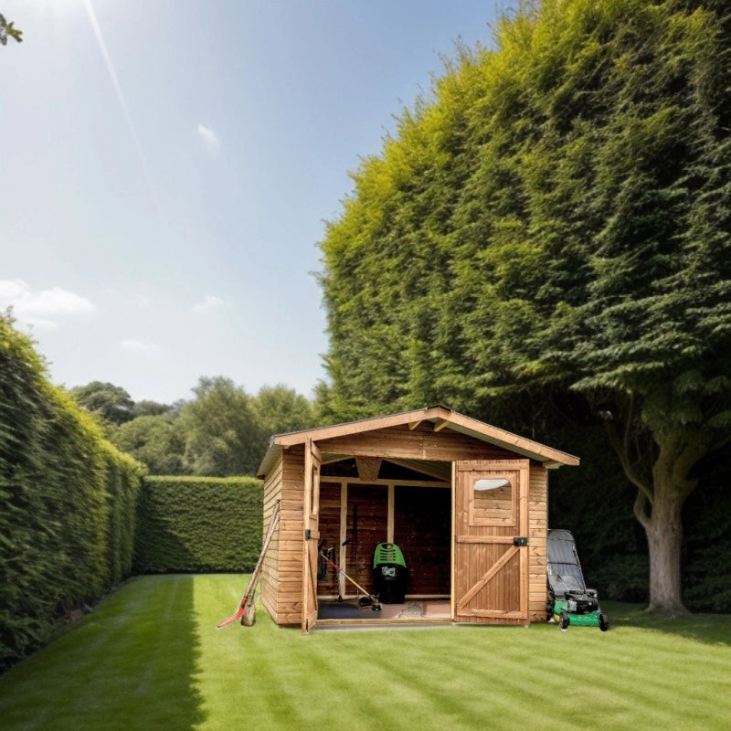 Casetta da giardino in legno termo-trattato 19 mm – 316x240 cm – tetto acciaio e porta finestrata – THE3224.02T Foresta