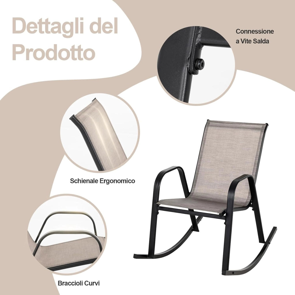 Sedie a Dondolo da Giardino 2 Pezzi, Dondoli da Esterno Ergonomici in Textilene Traspirante e Movimento Dolce, Sedie Dondolo da Balcone Terrazzo Giardino