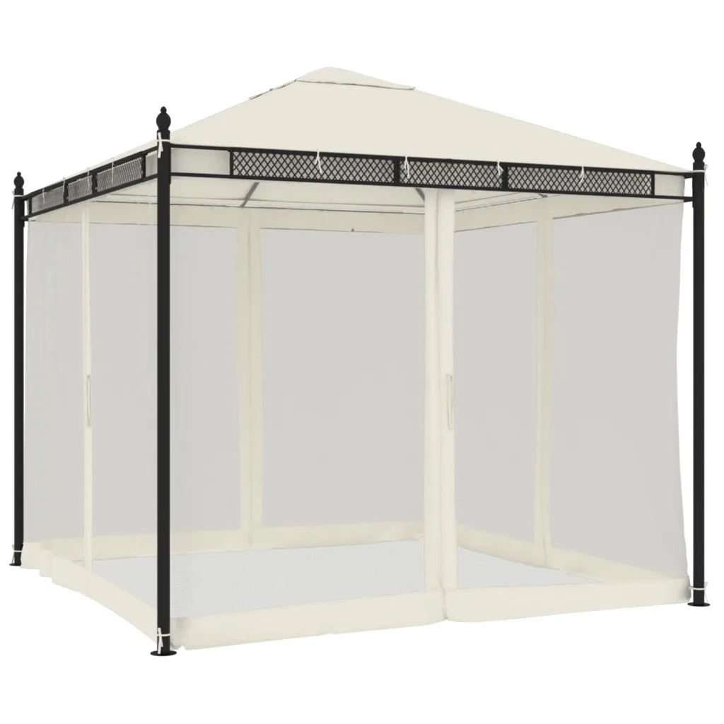 Gazebo | Pergolato con Pareti in Rete Crema 2,93x2,93 m in Acciaio