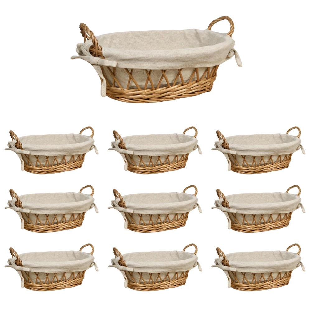 Ceste cestini portapane ovale x10 vimini con manici intrecciati cm 25x11,5x h 13