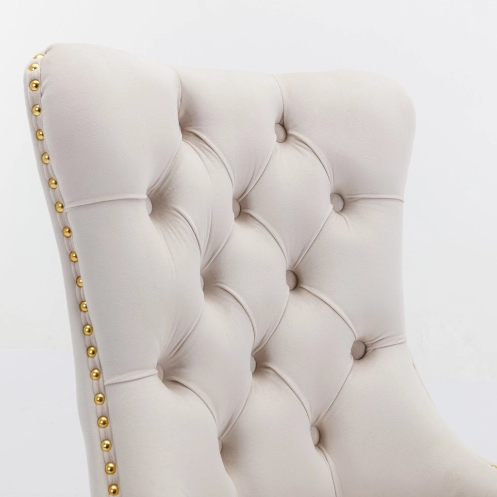 Sedie da Pranzo Imbottite in Velluto con Gambe Dorate ¨C MINIMAL ¨C Set 2 Pezzi, Beige e Oro