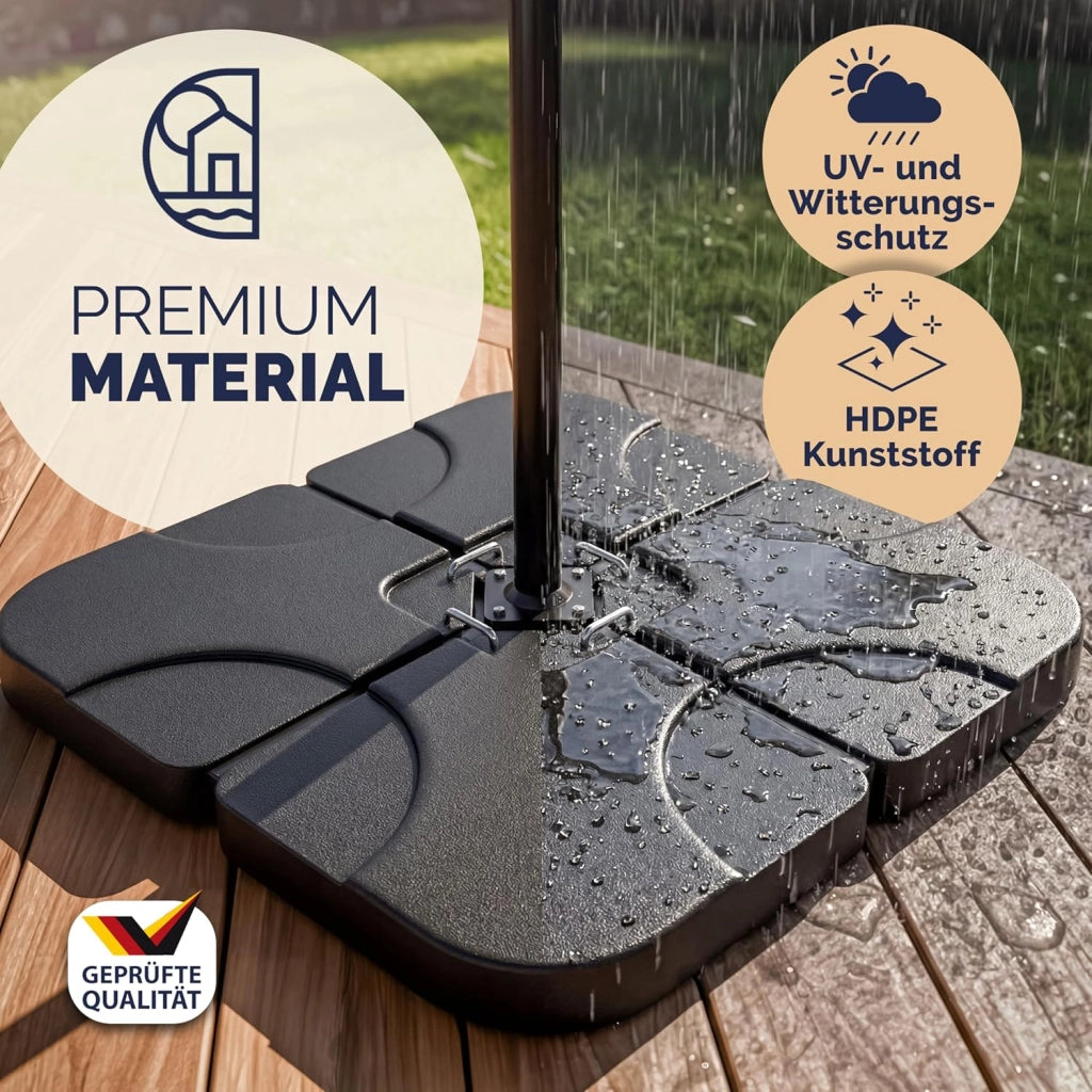 ® Pesi Base Ombrellone 4 Pezzi 80kg 60L Riempibili con Acqua Sabbia Ombrelloni a Braccio Base a Croce Resistente alle Intemperie Connettori Metallici