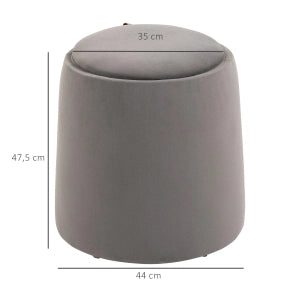 Pouf rotondo 2 in 1 con contenitore e coperchio reversibile in effetto velluto, grigio scuro