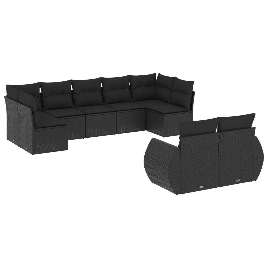 Set Divani da Giardino 9 pz con Cuscini Nero in Polyrattan 3221814