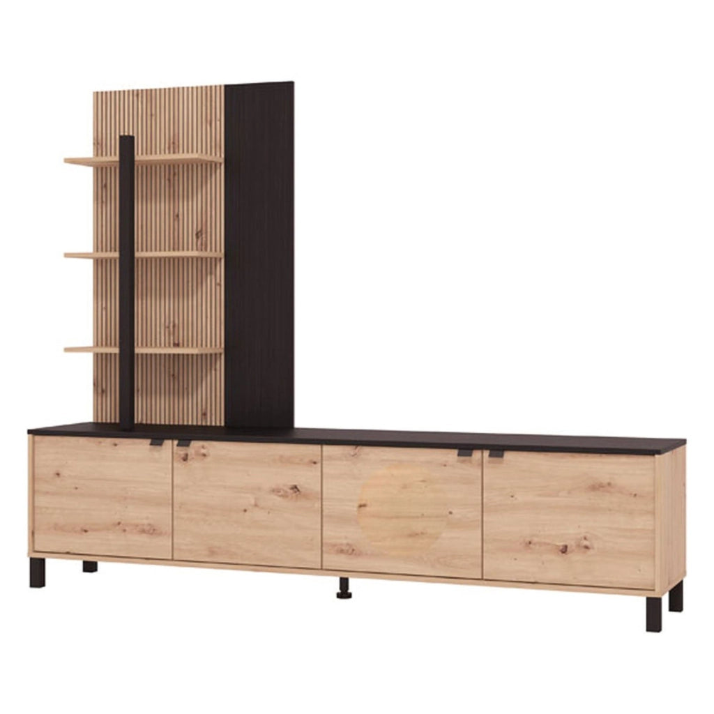 Mobile Soggiorno Staletti, Parete Attrezzata 4 Ripiani, 208x40x167h cm Marrone Rovere Nodi