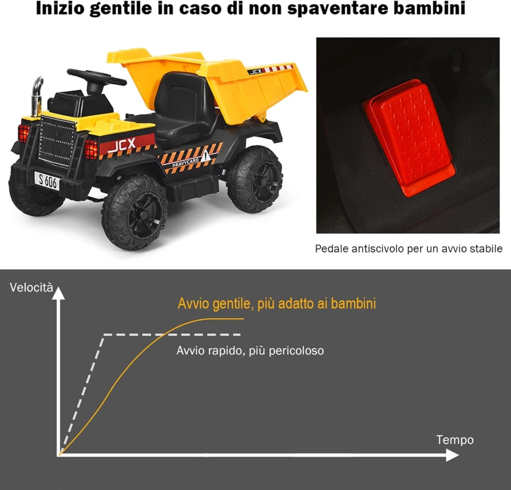 Escavatore Elettrico Trattore Cavalcabile per Bambini, Veicolo Elettrico con Telecomando, Velocità 5km/h, +3 Anni