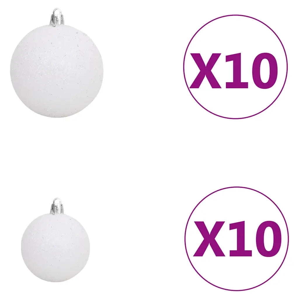 Albero di Natale a Metà Preilluminato con Palline Bianco 210 cm 3077657