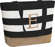 Borsa da spiaggia personalizzata, grande borsa con iniziali per donne, borsa per spesa con chiusura a righello, regali personalizzati per donne per amica, damigella d'onore, donna, collega (E)