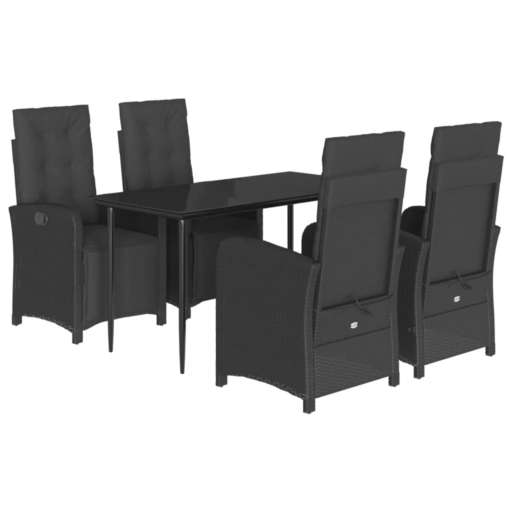 Set da Pranzo da Giardino 5 pz Nero con Cuscini in Polyrattancod mxl 89273
