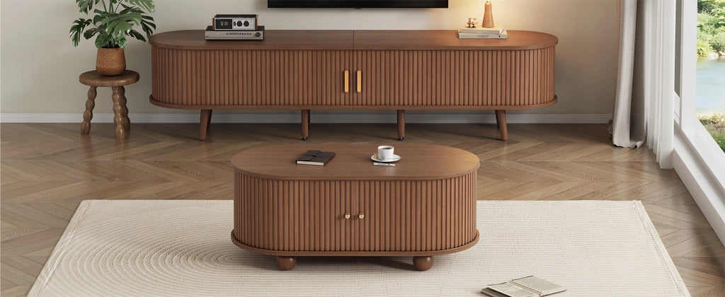 Set mobile tv e tavolino da salotto moderno color noce in MDF