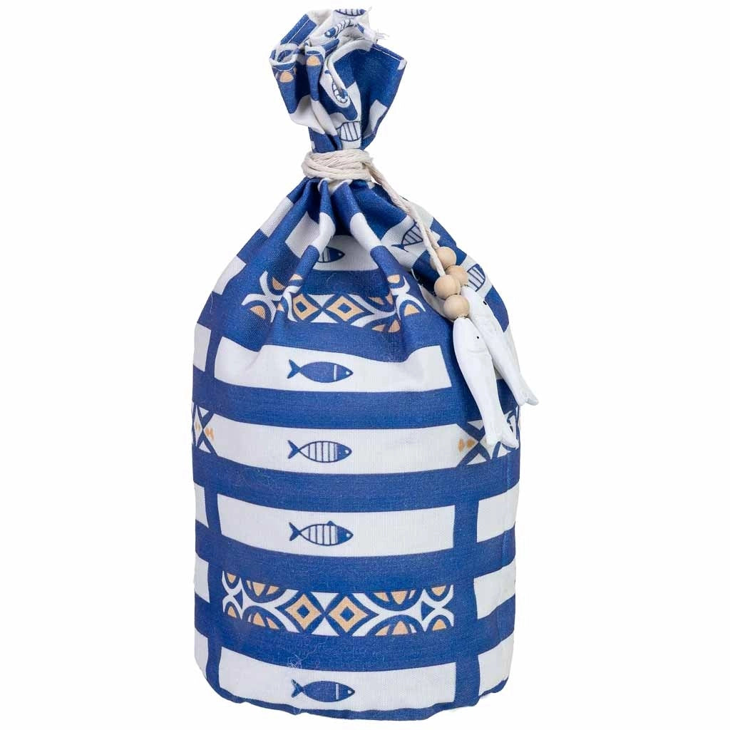 Fermaporta in cotone con motivo nautico blu, 12x12x26h cm