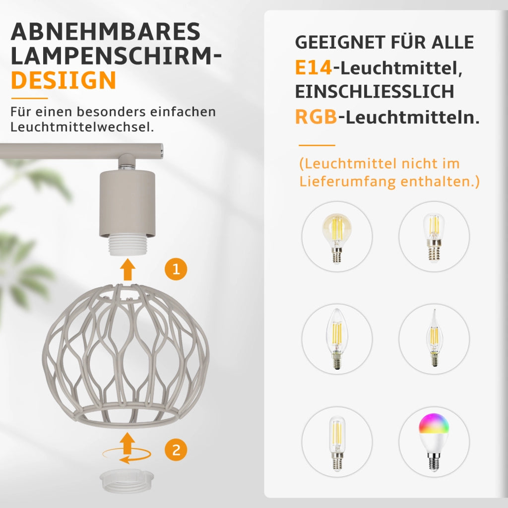 ZMH Faretto da soffitto 4 Luci Grigio E14 Metall Orientabile Moderni per Soggiorno Cucina Corridoio Senza Lampadina