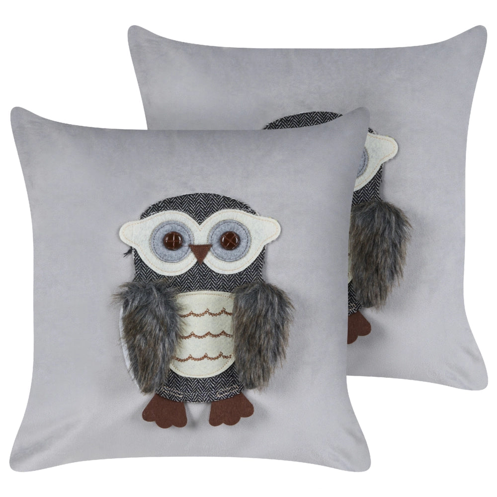 Set di 2 cuscini sparsi in tessuto di velluto grigio 45 x 45 cm Motivo gufo sfoderabile Soggiorno Camera da letto
