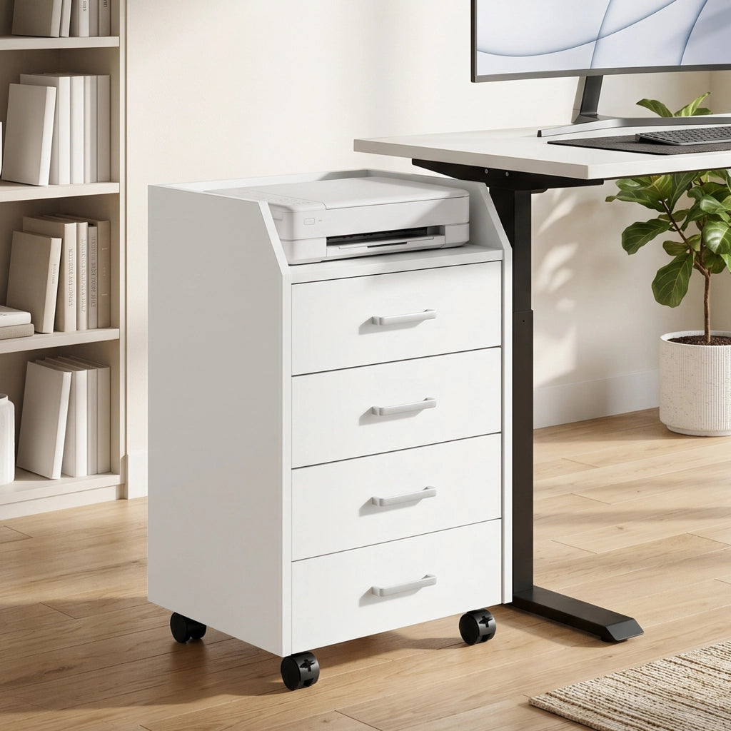 Cassettiera da Ufficio in Legno con 4 Cassetti ¨C Zephmum ¨C Bianco 40x36x65cm