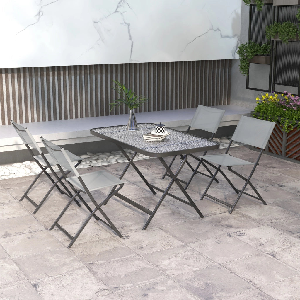 Set Tavolo e Sedie da Giardino Pieghevole ¨C Zephmum ¨C Grigio, Vetro Temperato