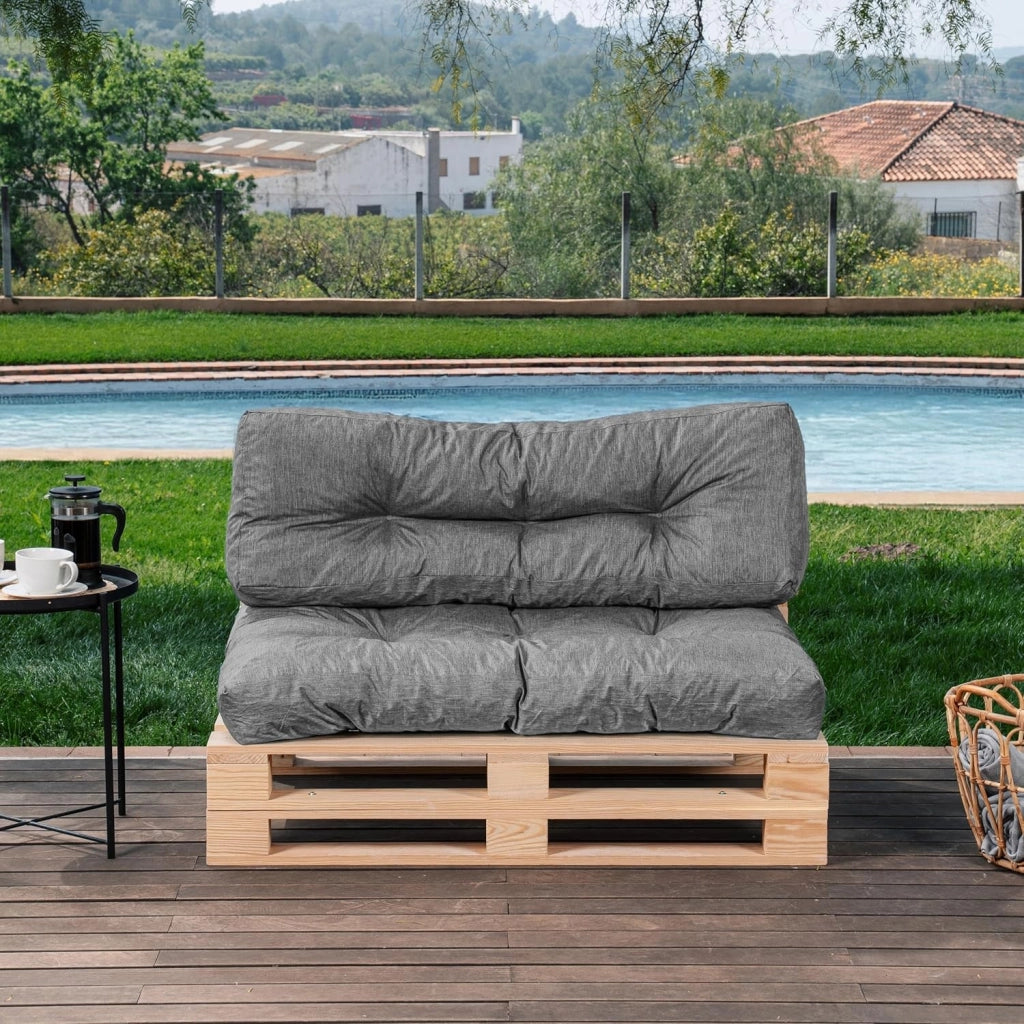 Cuscini per Pallet - Tessuto Idrorepellente e Anti-UV - Molto Confortevole, Imbottito in Schiuma - Cuscini per Divano Esterno Giardino (Seduta 120x80 cm + Schienale 120x40 cm, Grigio)