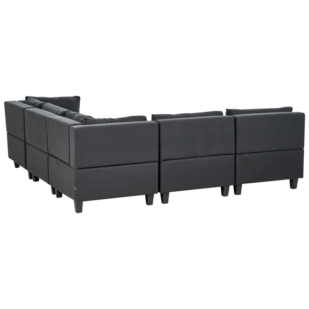 Divano componibile a 5 posti imbottito in tessuto nero gambe nere lato sinistro stile moderno