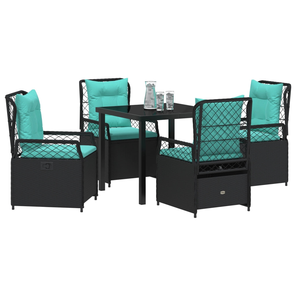 Set da Pranzo da Giardino 5 Pezzi Nero Rattan PE