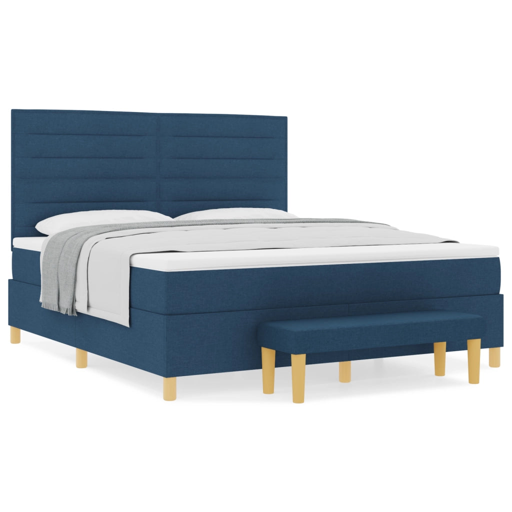 Letto Box Spring con Materasso & Panchina Blu 180x200 cm Tessuto
